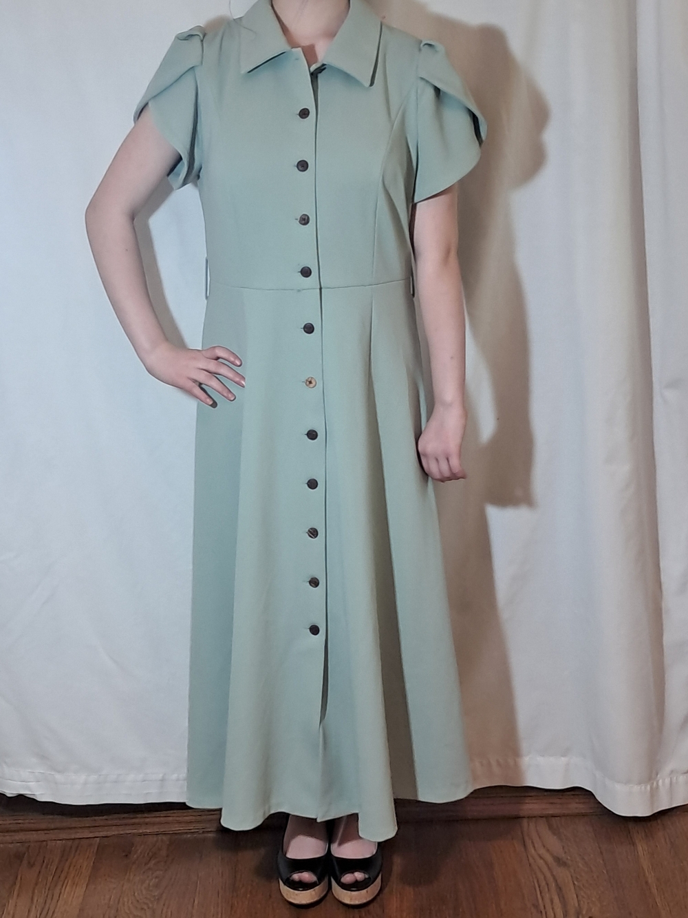 Calvin Klein Sage Green Maxi Button-Front Dress